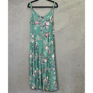 Torrid Challis Maxi Dress Womens 1  Green Pink Floral Trapeze Sleeveless V Neck
